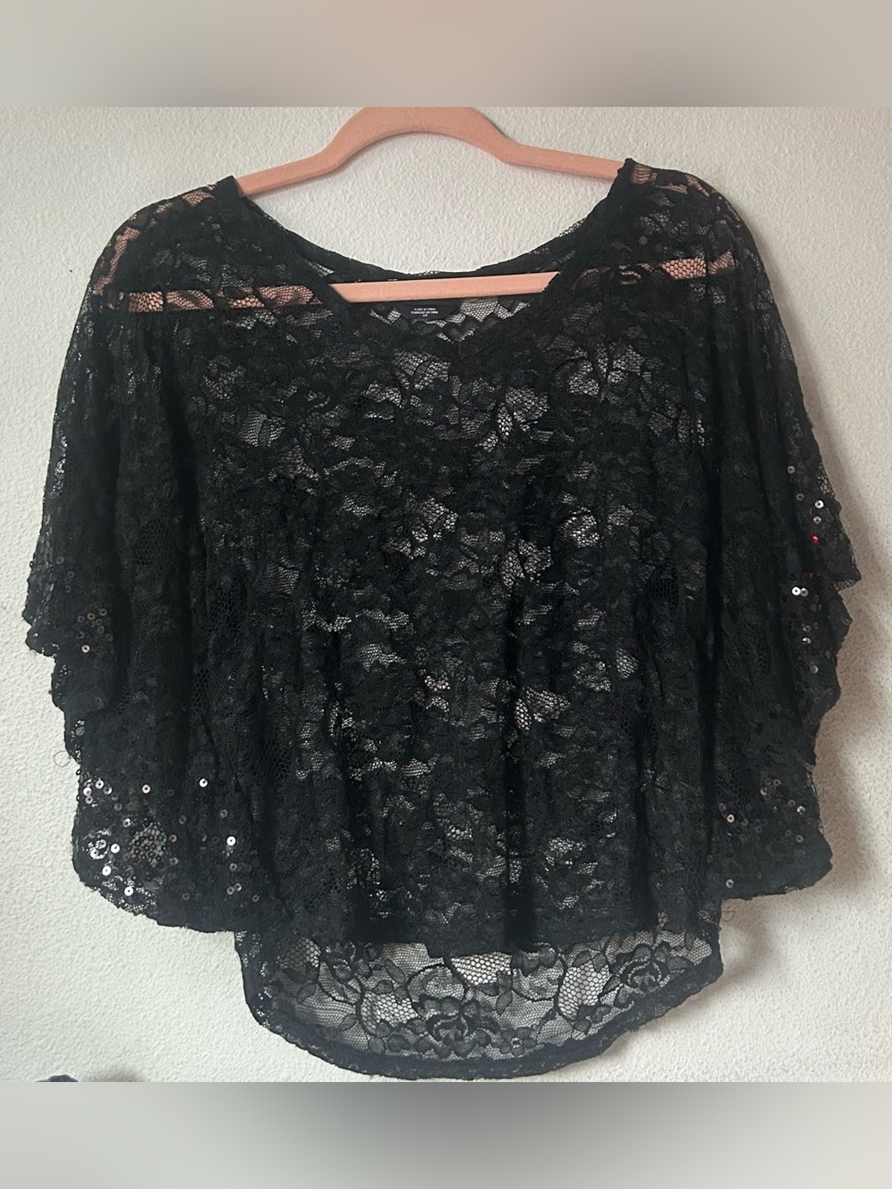 BeBe Black See-Through Lace Sequin-Trim Blouse